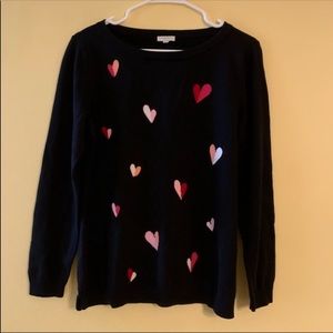 Talbots Black Cotton Crewneck Sweater with Hearts Design Size L